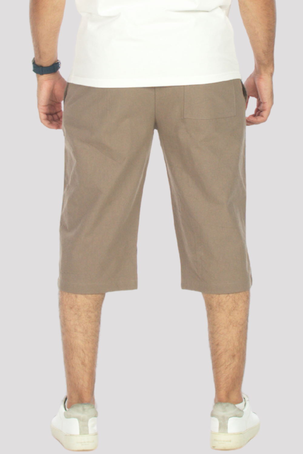 Taupe Linen & Cotton 3/4 Shorts