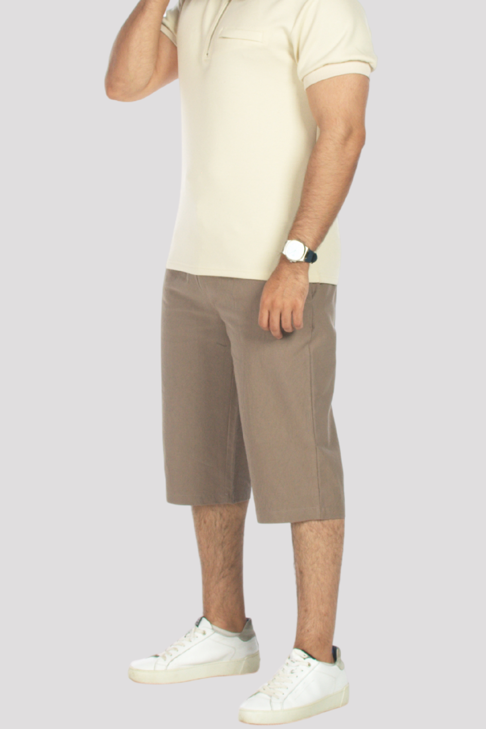 Taupe Linen & Cotton 3/4 Shorts