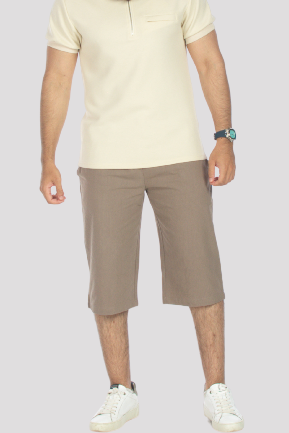 Taupe Linen & Cotton 3/4 Shorts