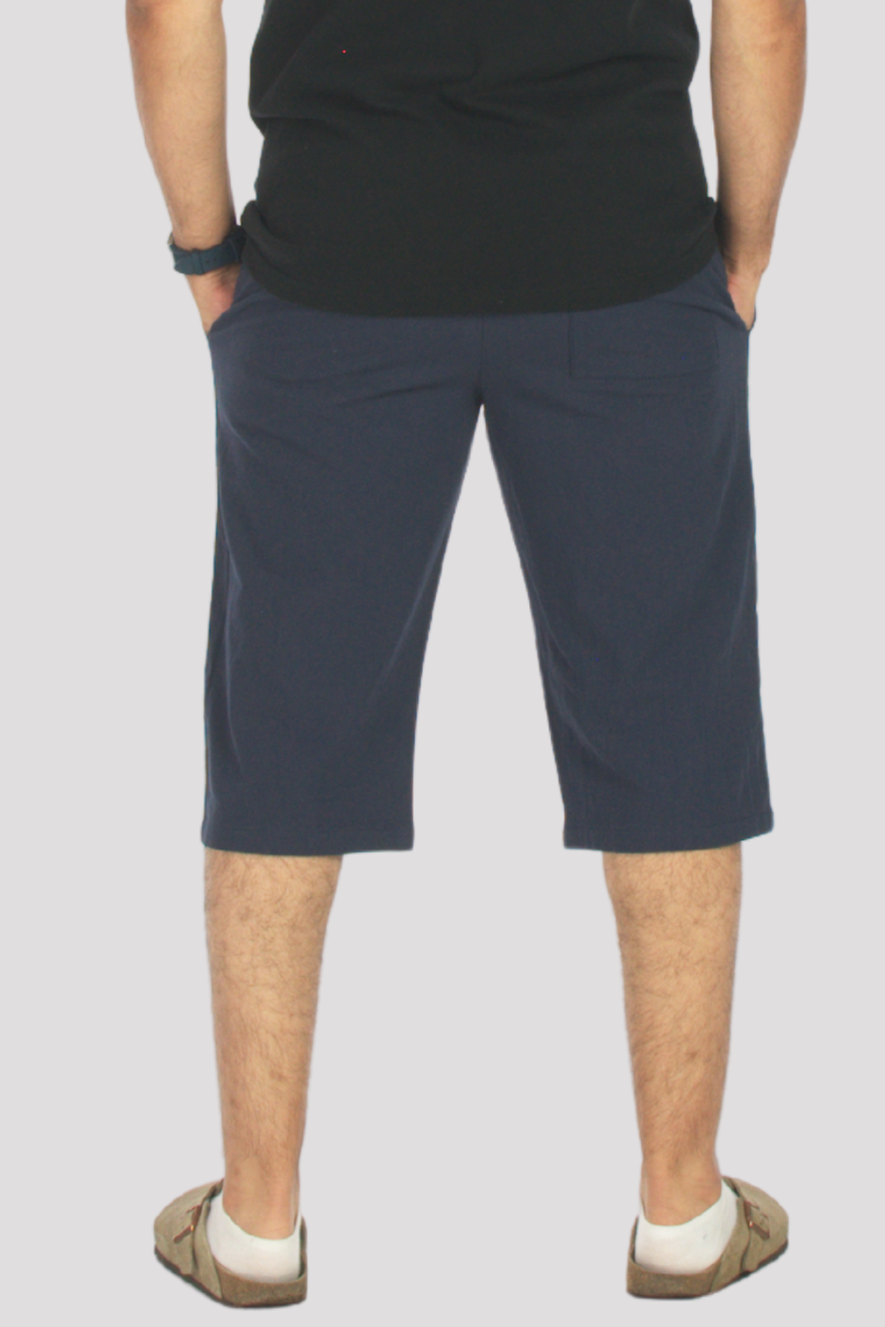 Navy Linen & Cotton 3/4 Shorts