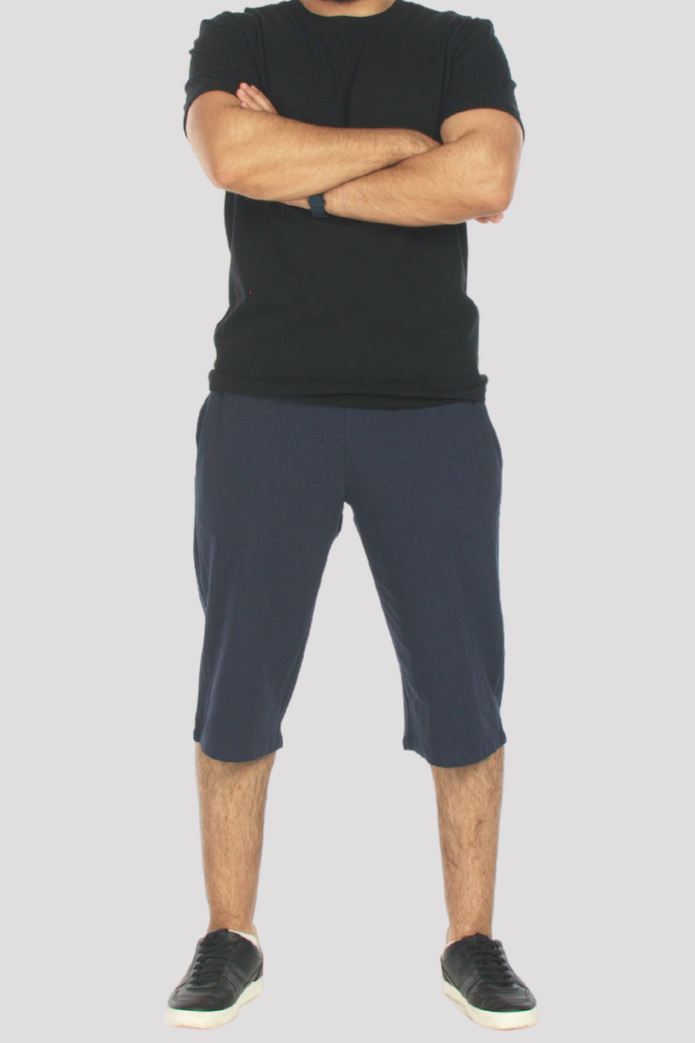 Navy Linen & Cotton 3/4 Shorts