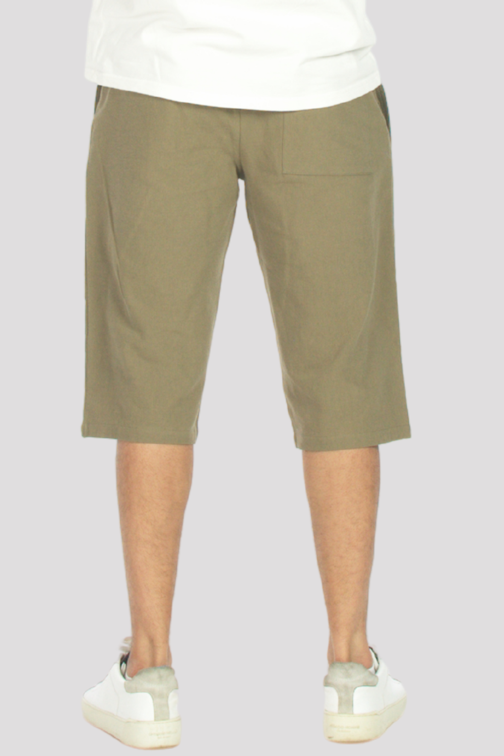 Khaki Linen & Cotton 3/4 Shorts