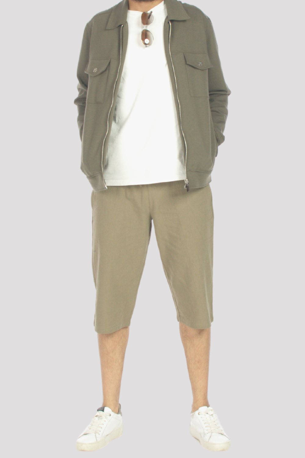 Khaki Linen & Cotton 3/4 Shorts