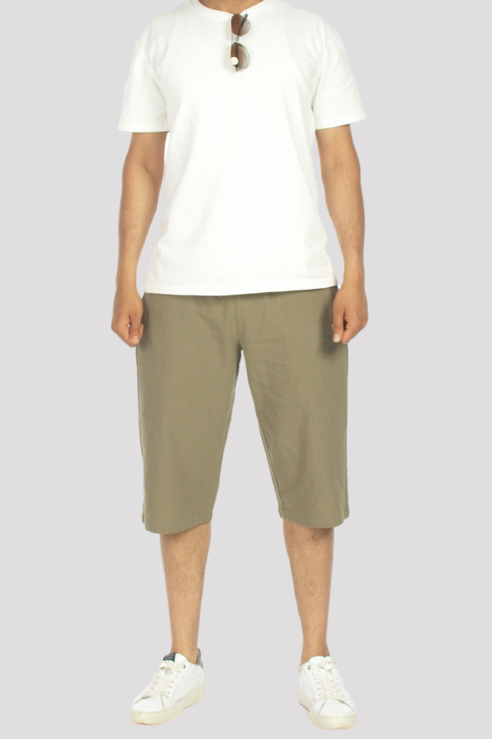 Khaki Linen & Cotton 3/4 Shorts