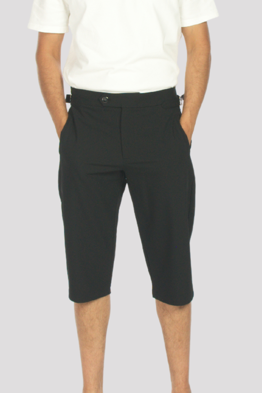 Black Buckled 3/4 Shorts