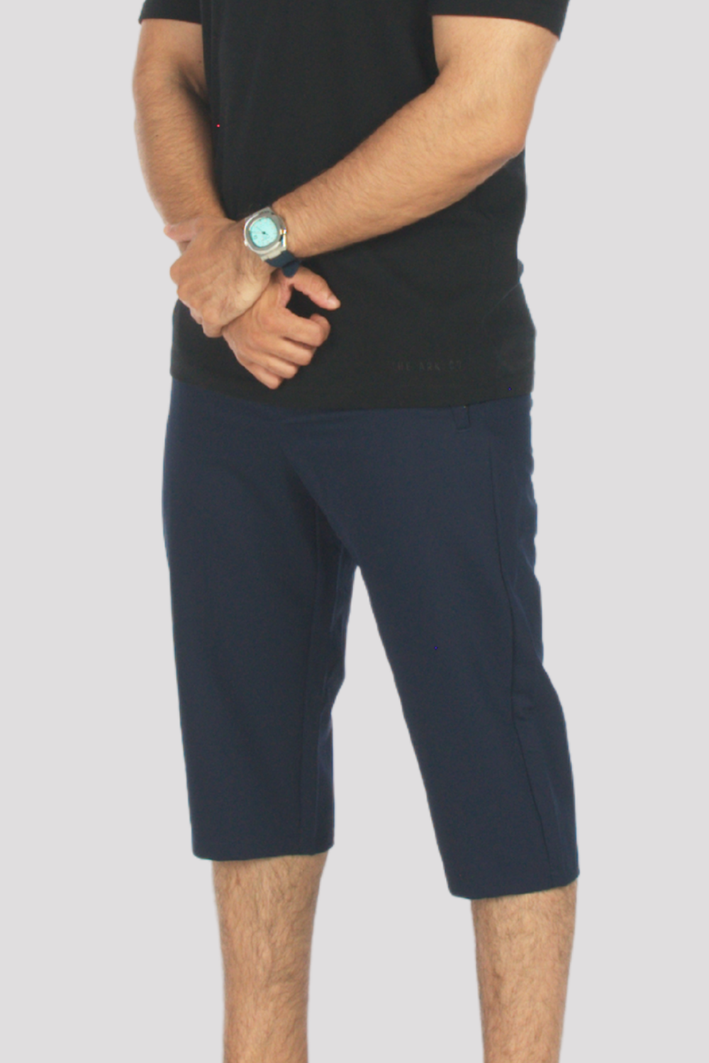 Navy Buckled 3/4 Shorts