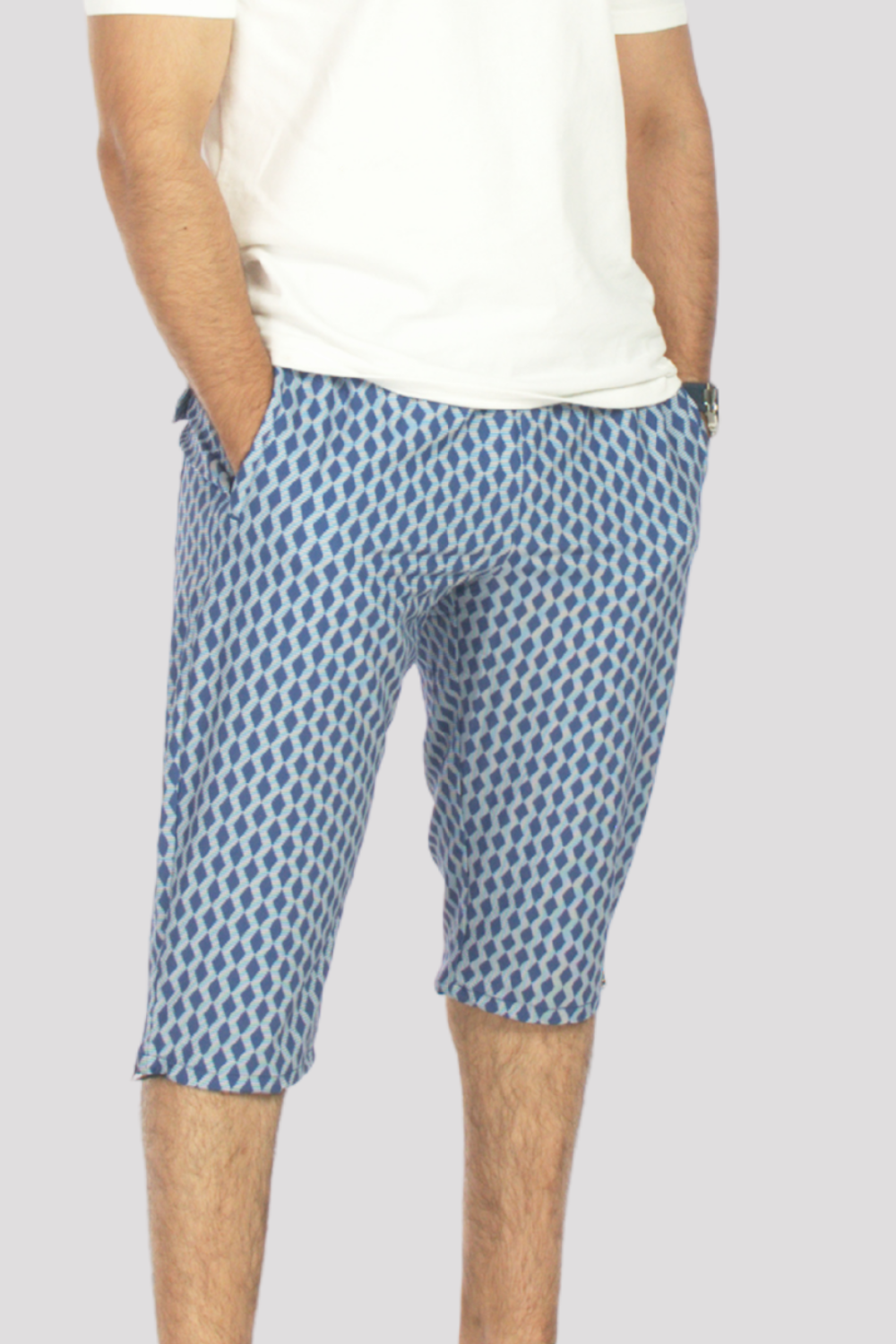 Blue Geometric Swimming 3/4 Shorts