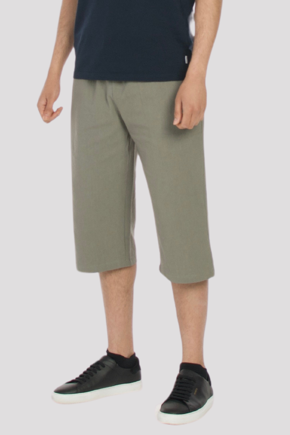 Grey Linen Cotton 3/4 Shorts Angle