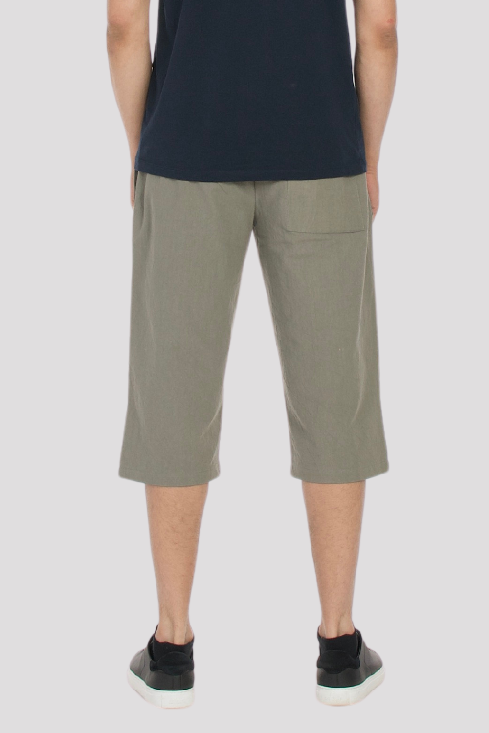 Grey Linen Cotton 3/4 Shorts Back