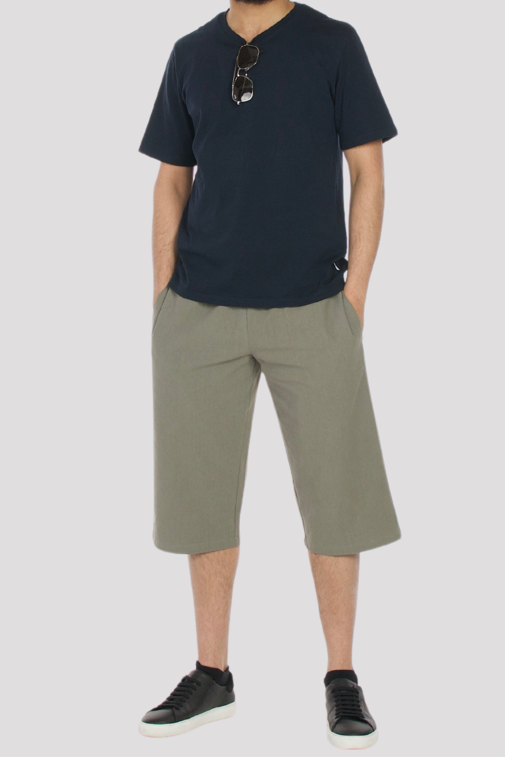 Grey Linen Cotton 3/4 Shorts Style