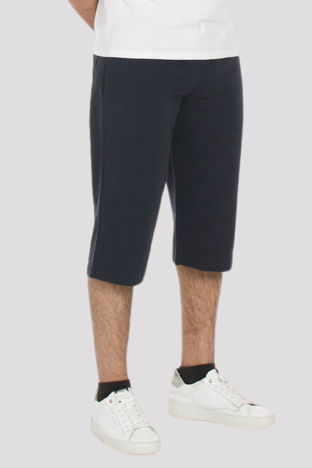 Navy Linen & Cotton 3/4 Shorts