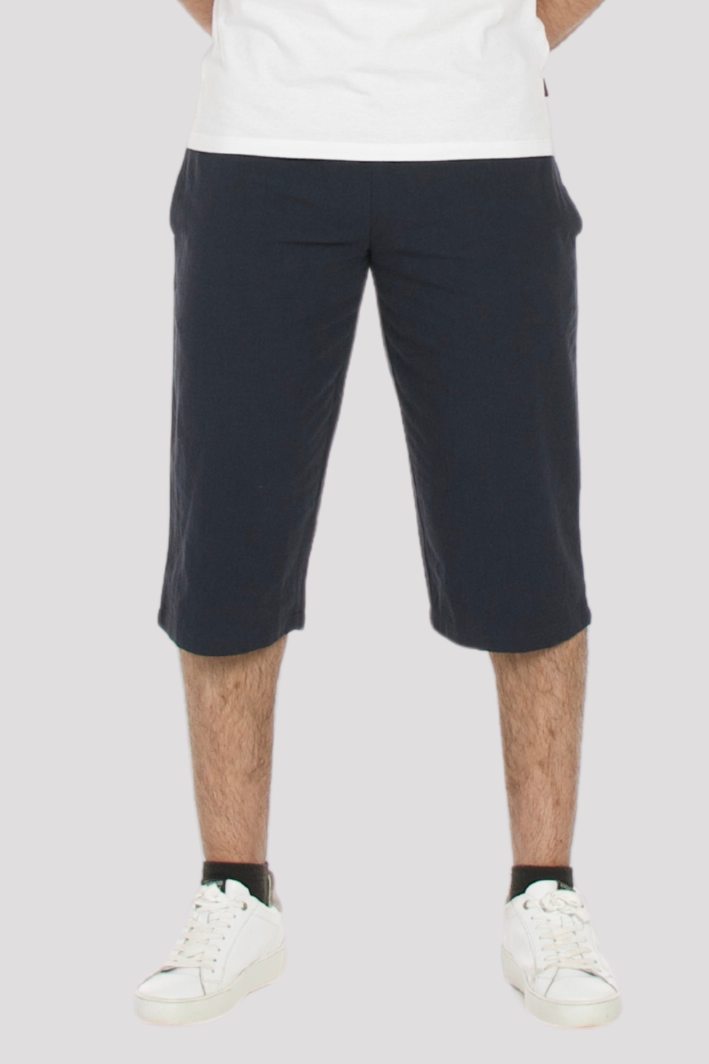 Navy Linen & Cotton 3/4 Shorts