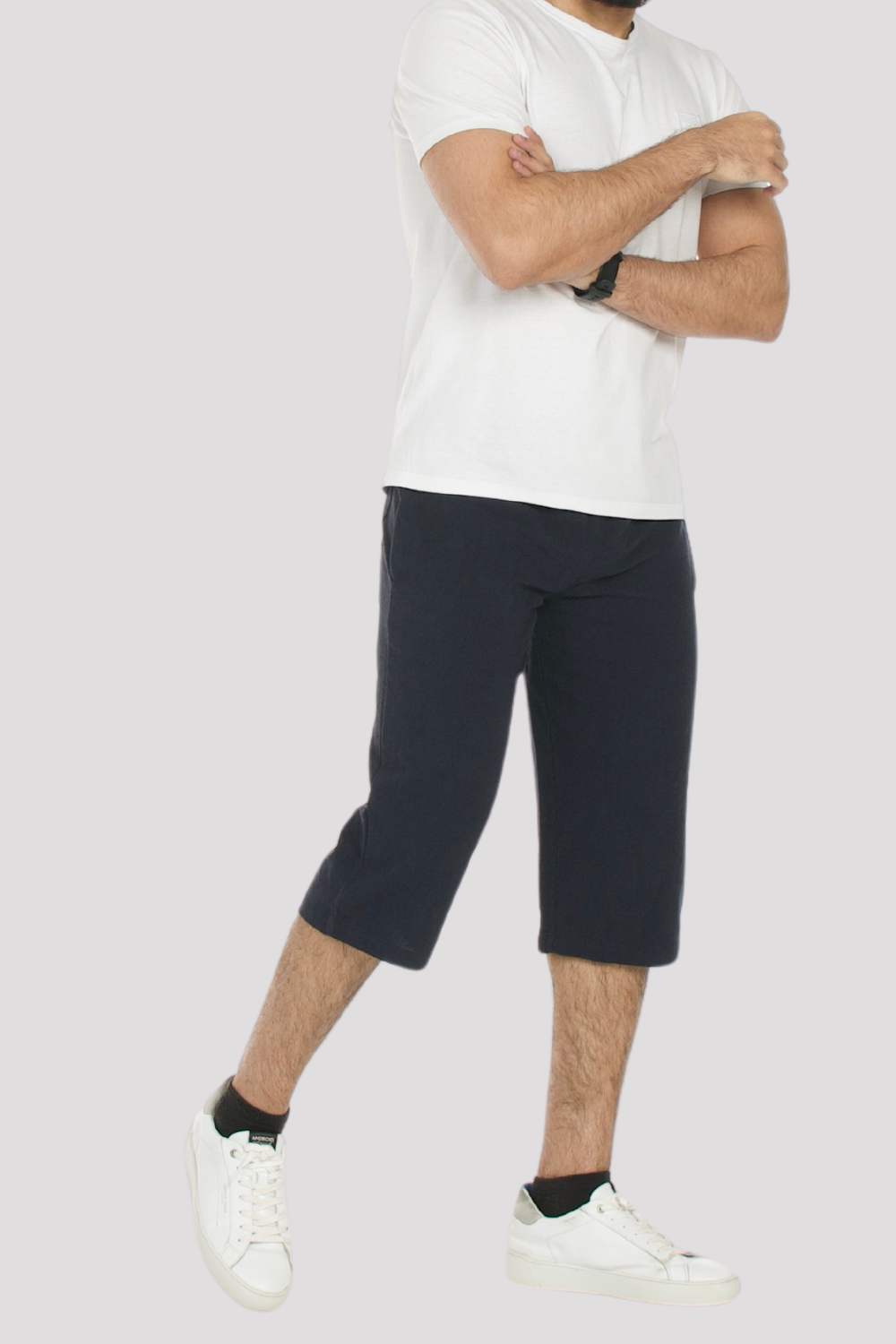 Navy Linen & Cotton 3/4 Shorts