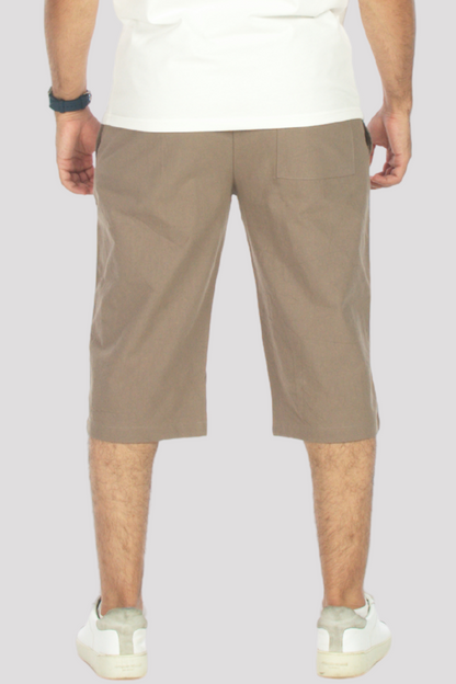 Taupe Linen &amp; Cotton 3/4 Shorts