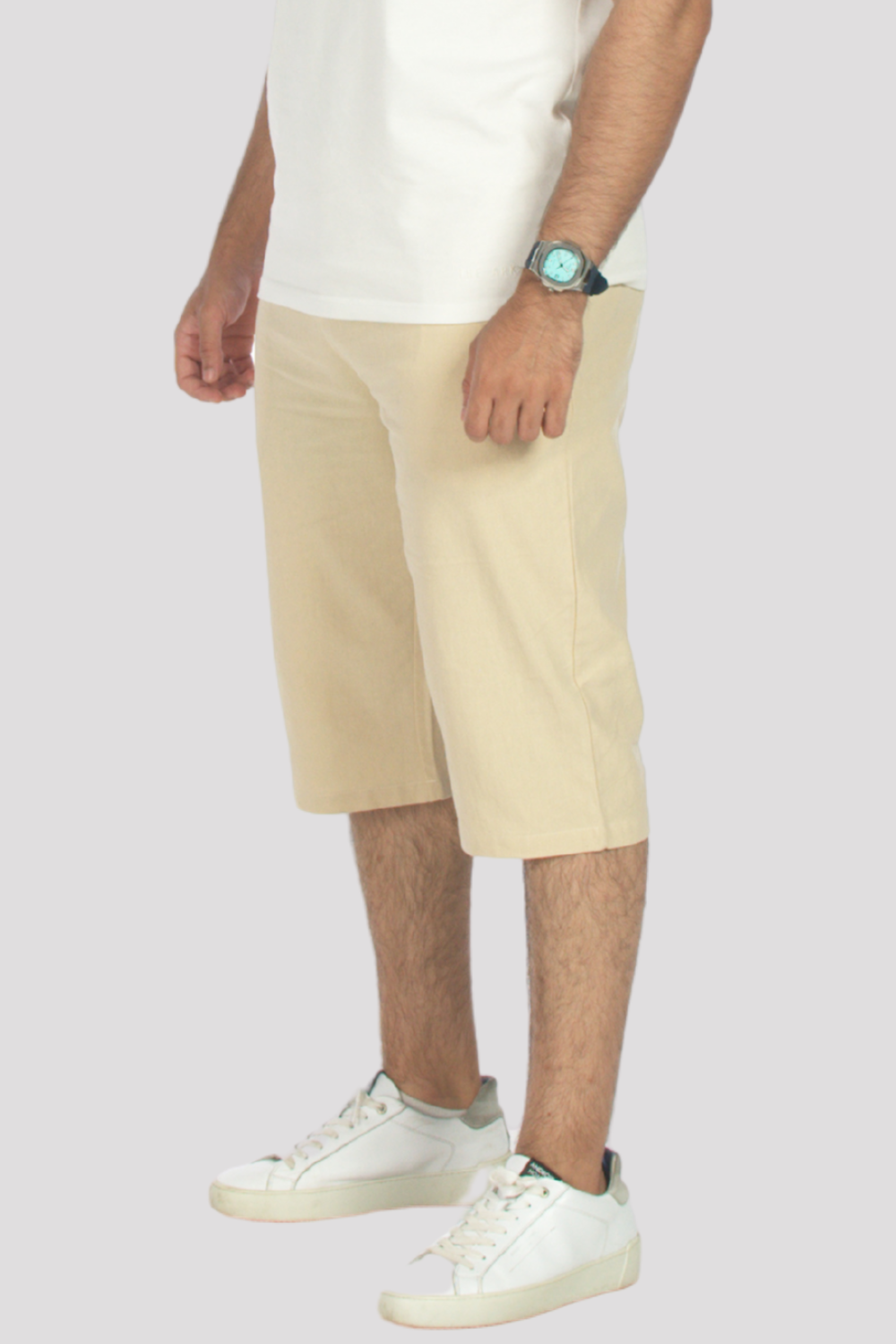 Sand Linen &amp; Cotton 3/4 Shorts