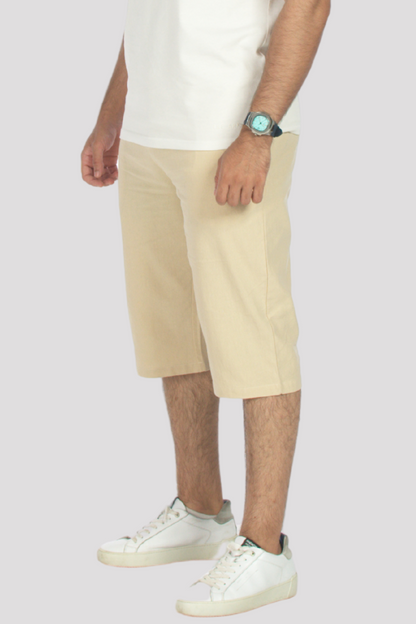 Sand Linen &amp; Cotton 3/4 Shorts