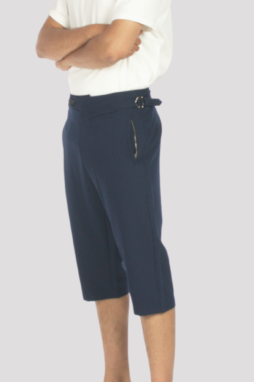 Navy Buckled 3/4 Shorts