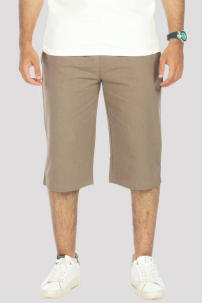 Taupe Linen &amp; Cotton 3/4 Shorts