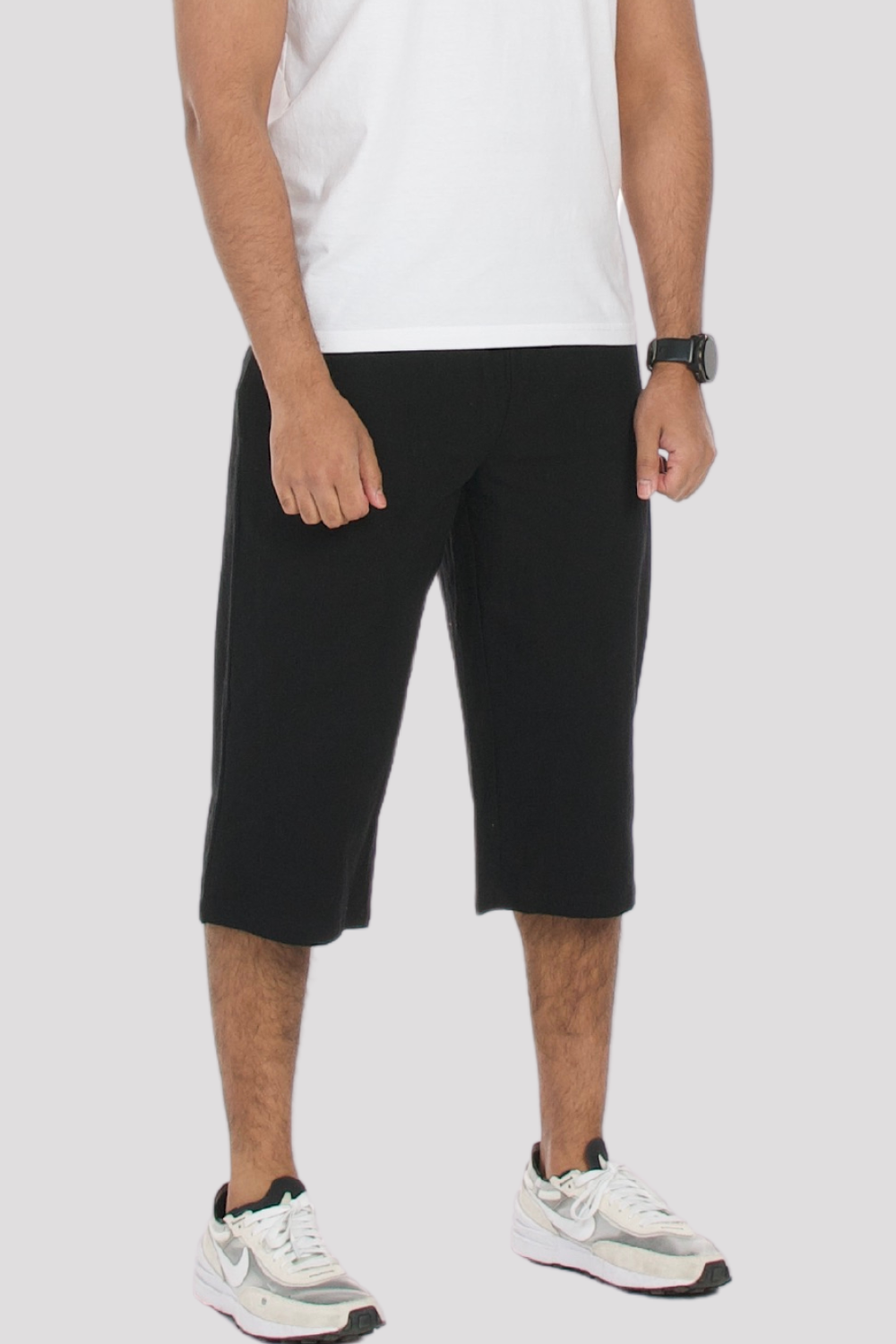 Black Linen &amp; Cotton 3/4 Shorts