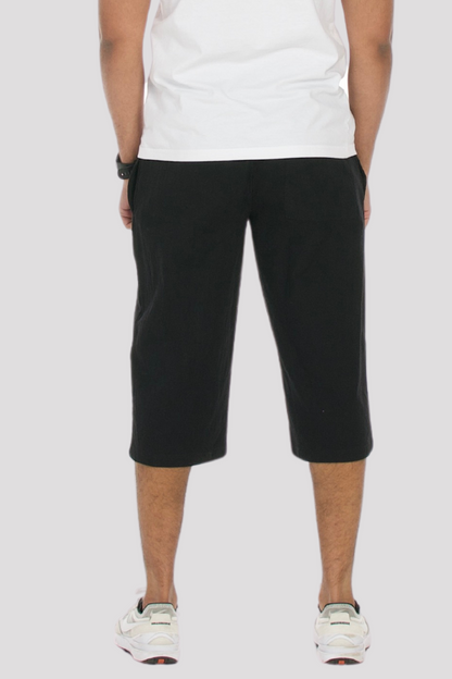 Black Linen &amp; Cotton 3/4 Shorts