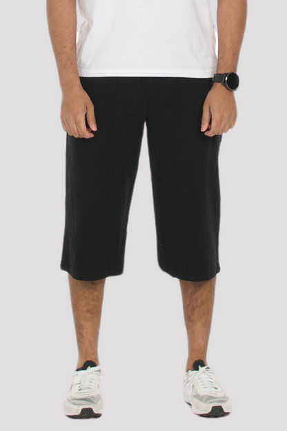 Black Linen &amp; Cotton 3/4 Shorts