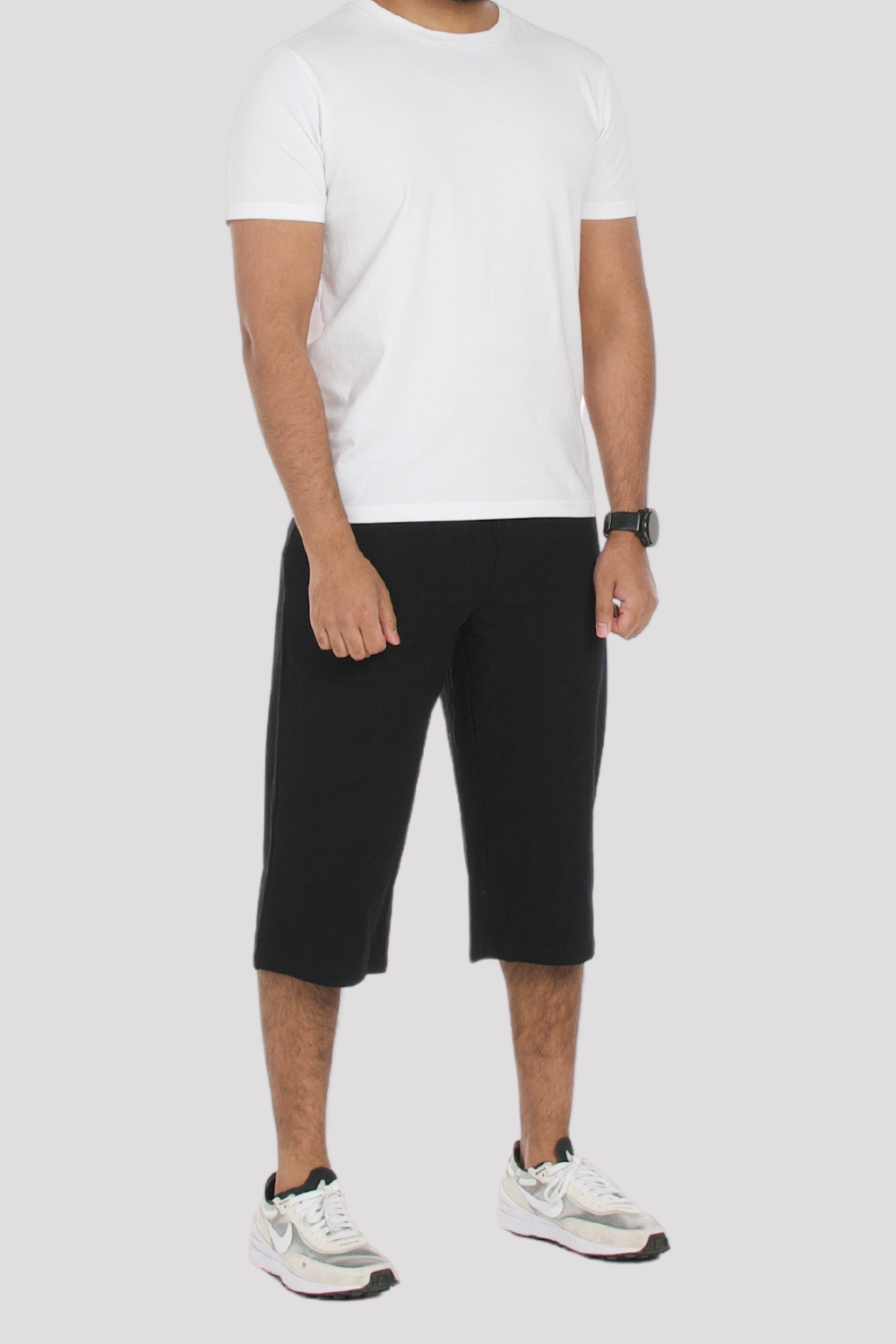 Black Linen &amp; Cotton 3/4 Shorts