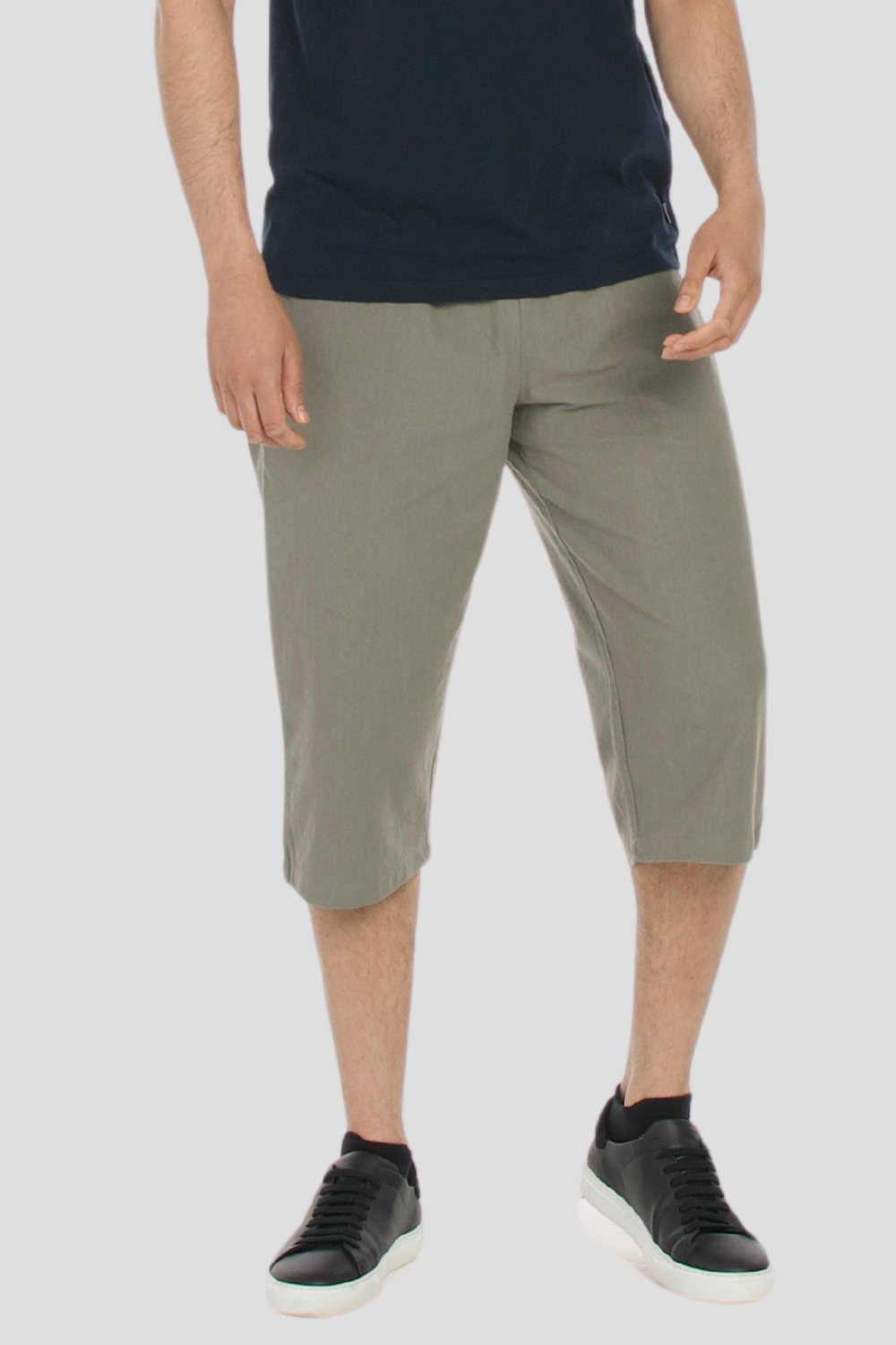 Grey Linen Cotton 3/4 Shorts Front