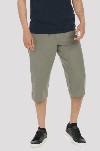 Grey Linen &amp; Cotton 3/4 Shorts