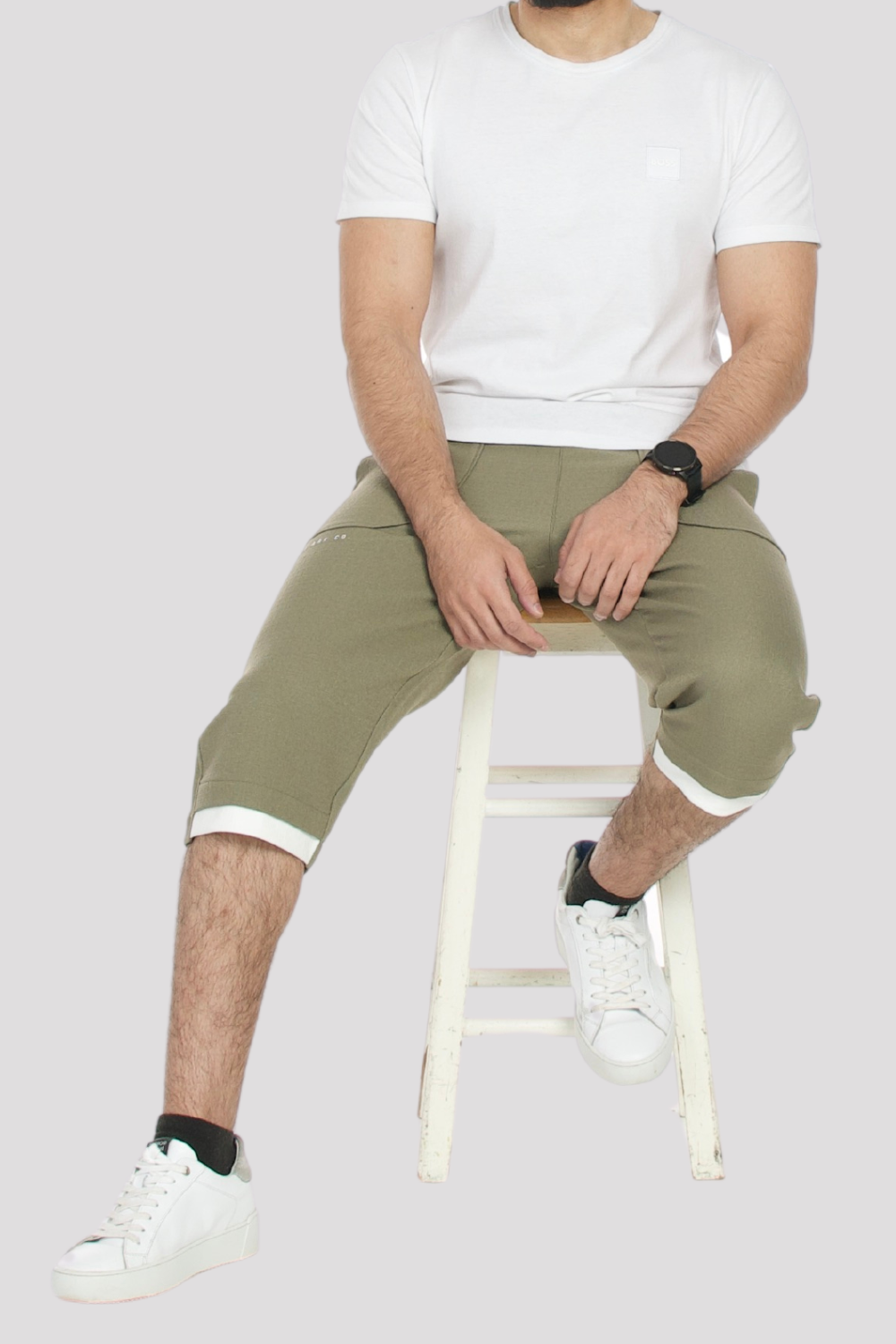 Khaki Textured 3/4 Shorts