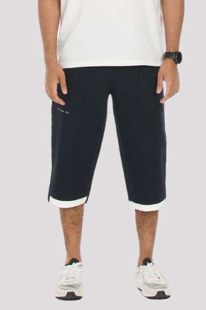 Navy Textured 3/4 Shorts