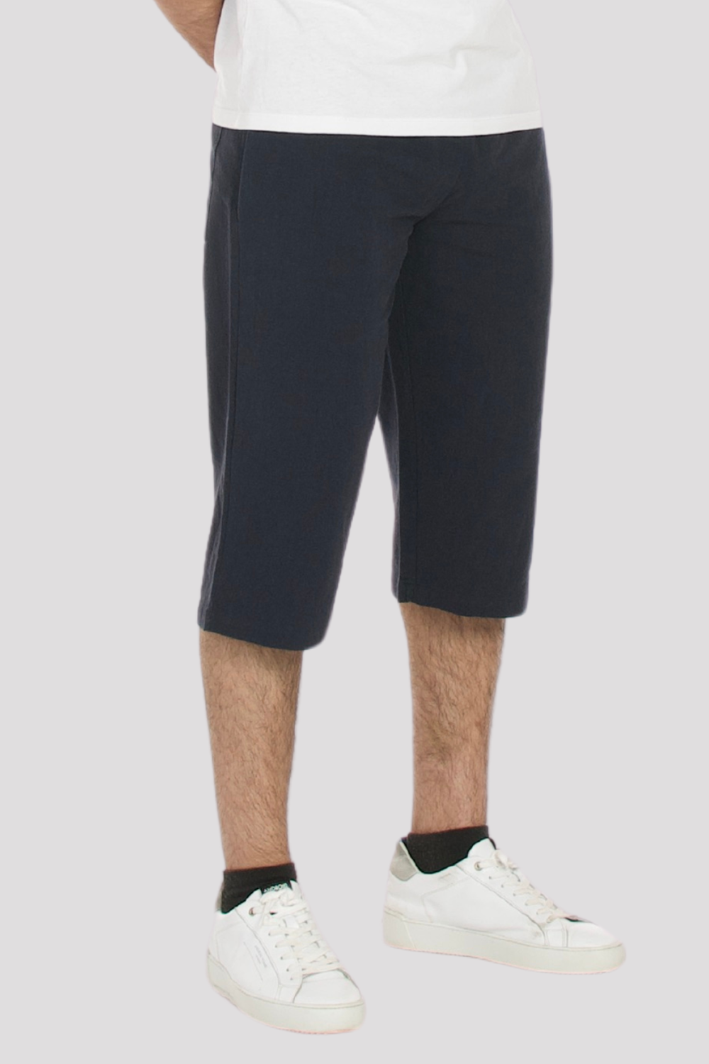 Navy Linen &amp; Cotton 3/4 Shorts