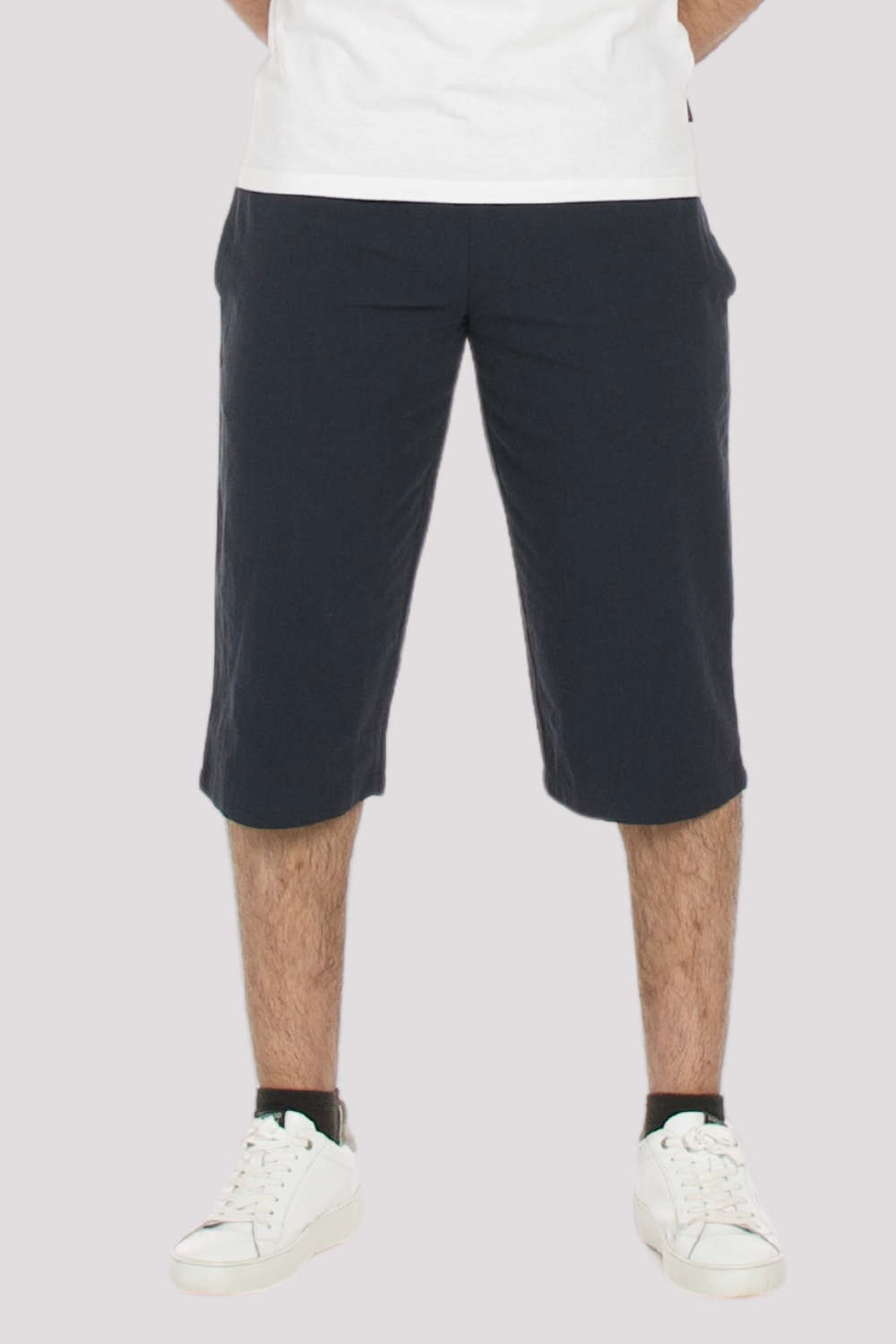 Navy Linen &amp; Cotton 3/4 Shorts