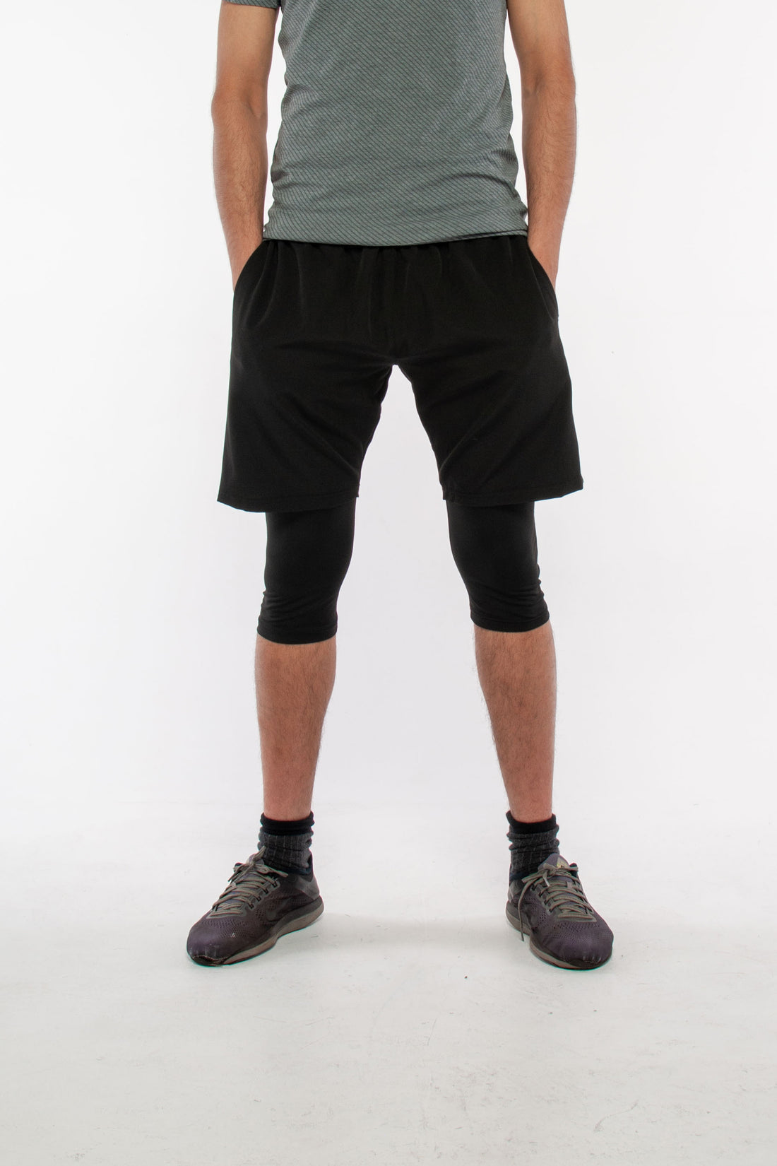 Front Black 2 in 1 3/4 Shorts